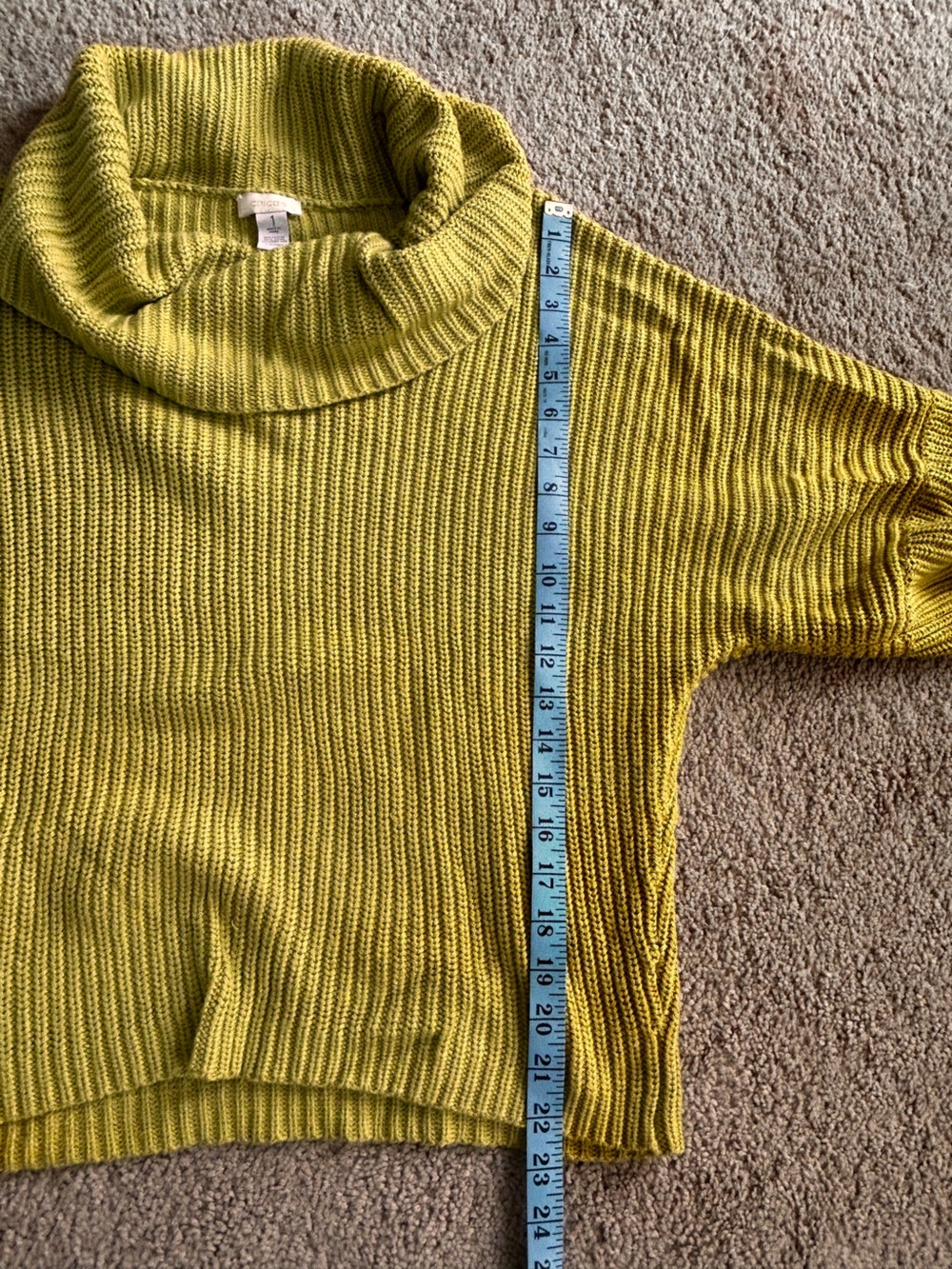 Chico's Chartreuse Ribbed Cropped Turtleneck Sweater